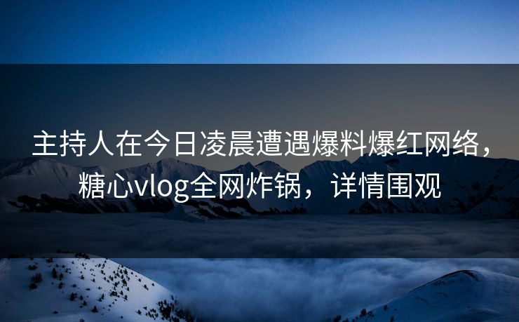 主持人在今日凌晨遭遇爆料爆红网络，糖心vlog全网炸锅，详情围观